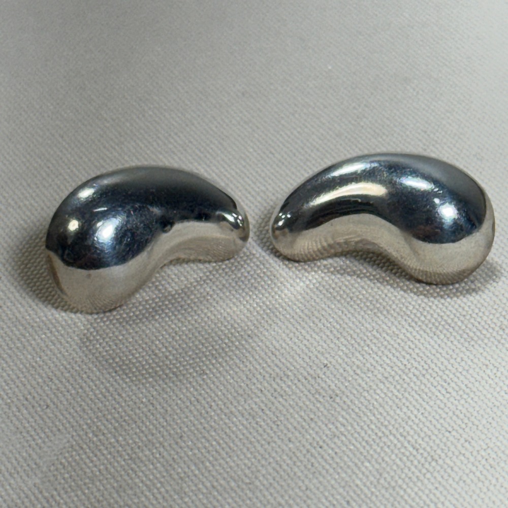 Sterling Silver 925 Bean Stud Earrings Minimalist Organic Modern Sculptural 4g